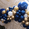 Décoration de fête bleu marine blanc doré or confettis Latex ballon arc guirlande Kit